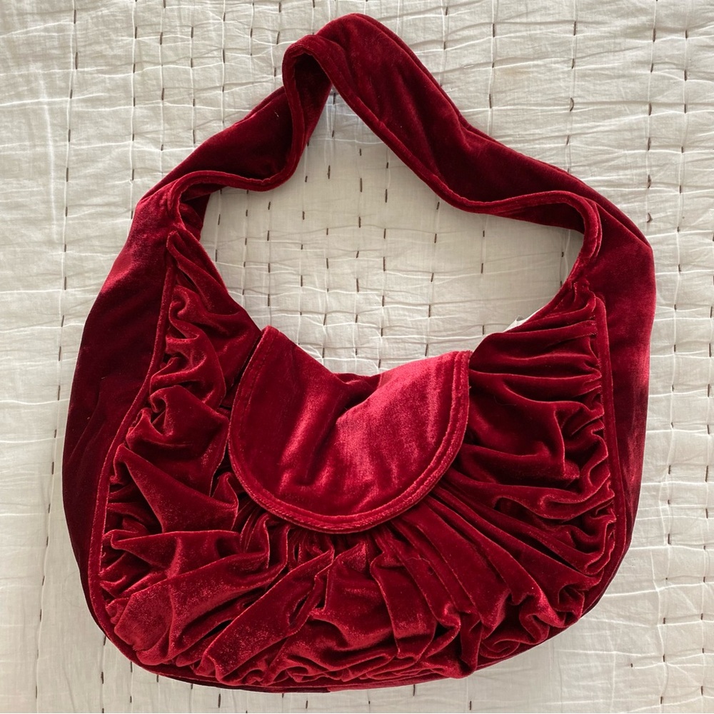 Victoria’s Secret Wine Red Velvet Hobo Handbag by Cami
